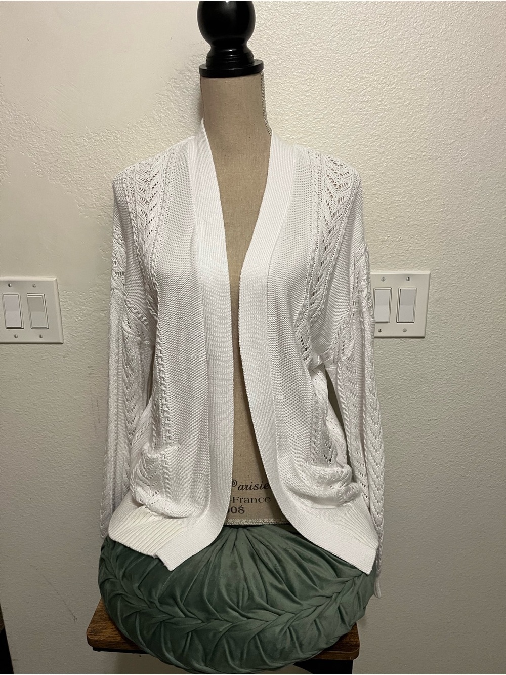 Open-Front White Knit Cardigan
